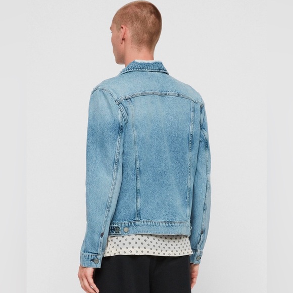 ALLSAINTS IDLE Denim Jacket SMALL New W Tags Washed indigo Blue Distressed - Picture 3 of 6
